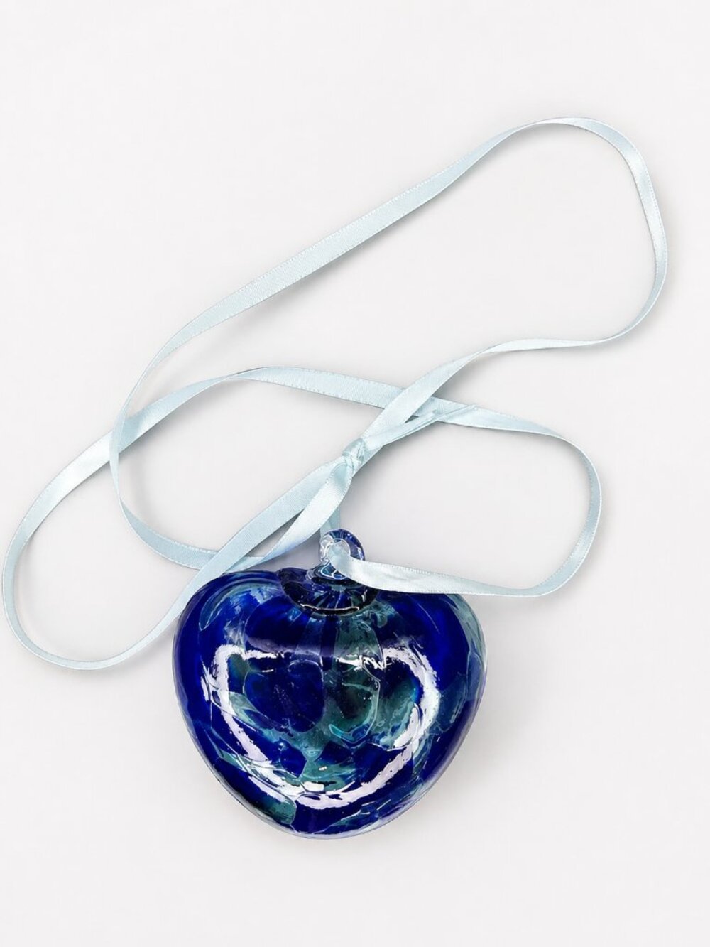 Hand-Blown Glass Heart Ornament Cobalt Blue Hanging Art Glass Sun Catcher